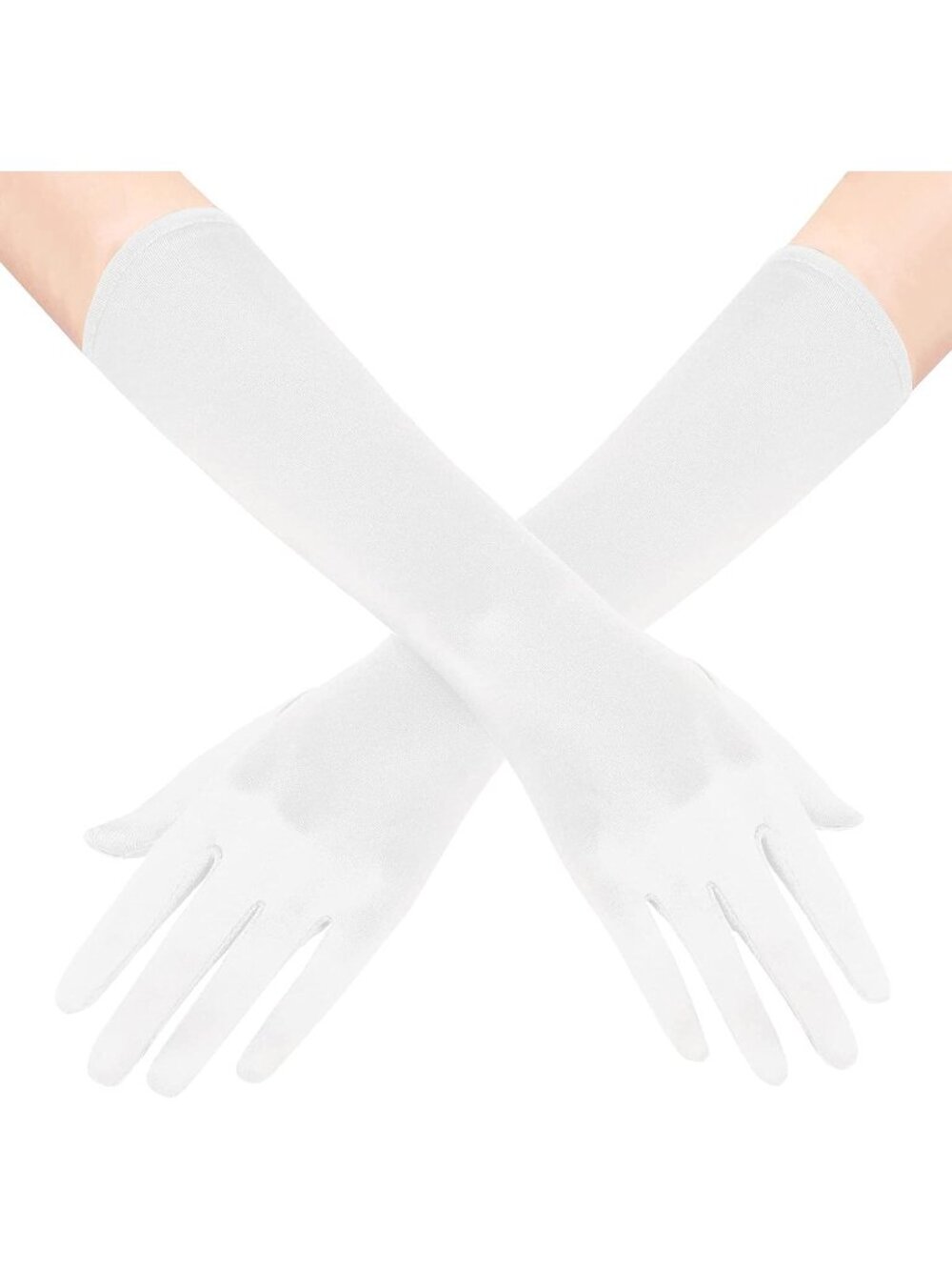Women's White Bridal Shower 1920s Flapper Stretchy Long Satin Opera Gloves
